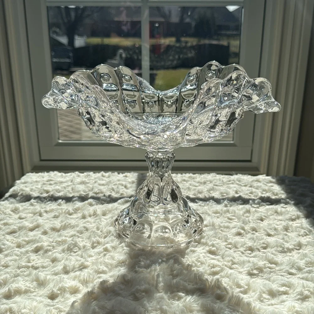 VINTAGE 19th CENTURY~PRISCILLA~PRESSED GLASS MOON~STARS~PRESSED COMPOTE~NICE~KCC